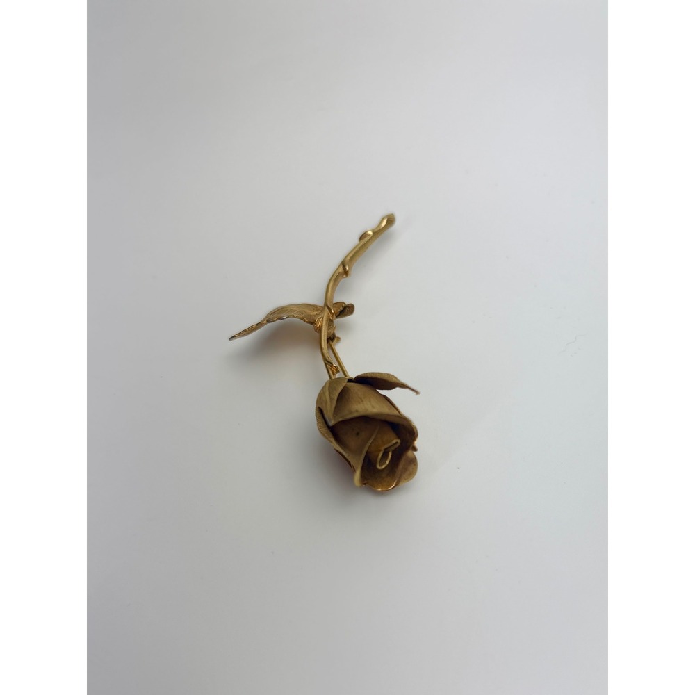 B5‎ Signed Vintage Giovanni Gold Rose Pin Brooch 1960s Brushed 3D Flower Stemmed